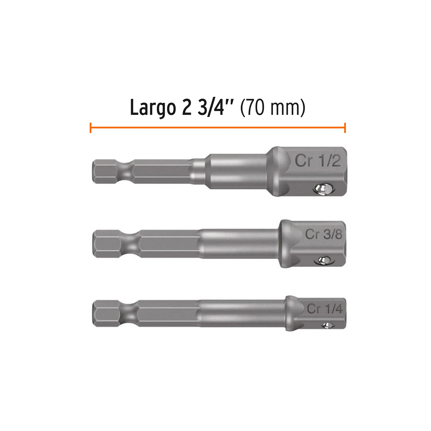 Juego De 3 Adaptadores Para Copas De 1/4", 3/8" y 1/2" Truper